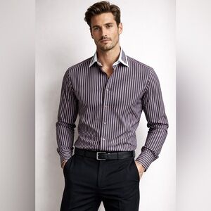 Domani Blue Label Men’s Striped Dress Shirt Pink Black Button Down 16.5 30/35